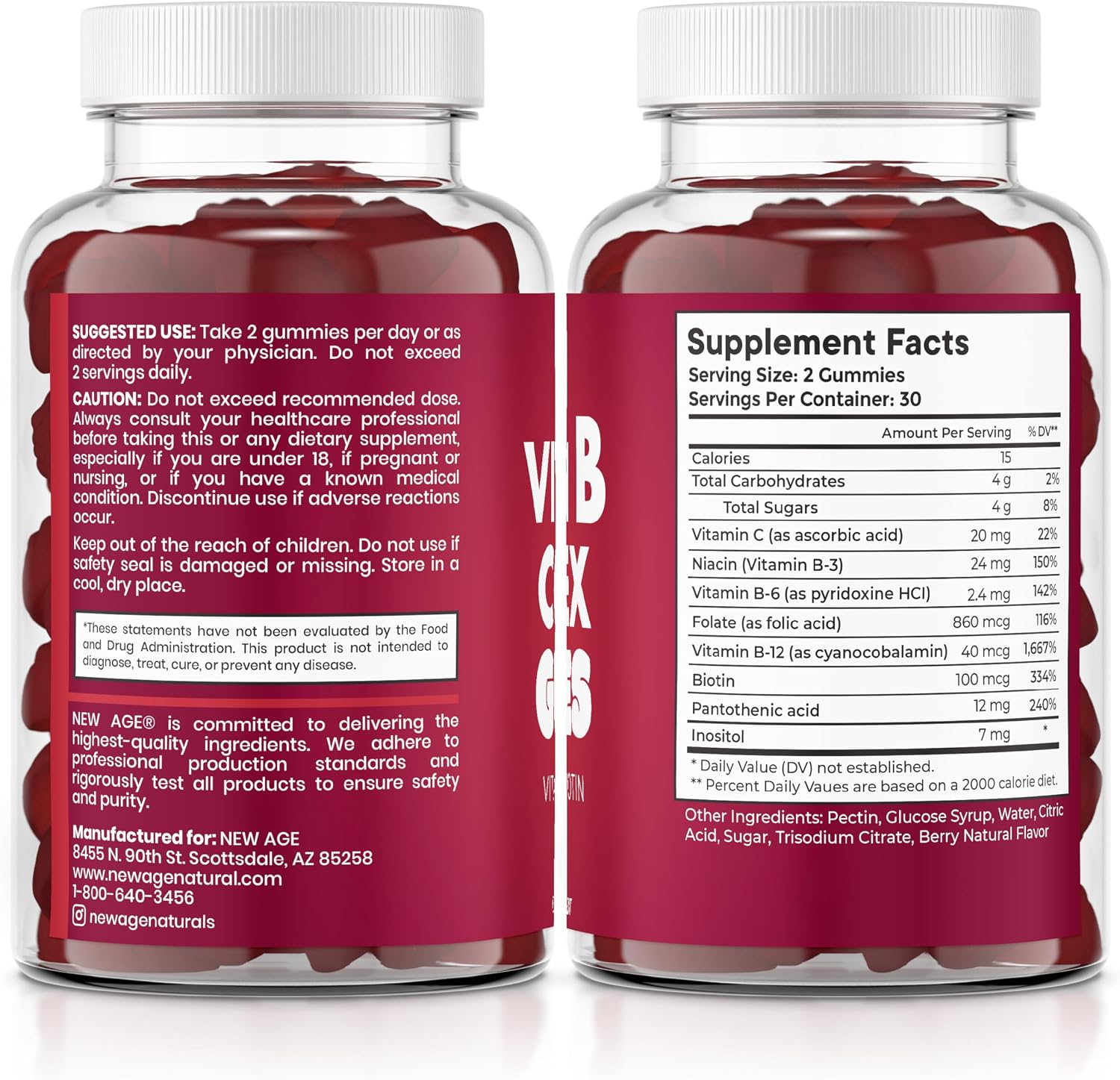 NEW AGE Vitamin B Complex Gummies with Vitamin B3, B6 & B12 – with Biotin, Folic Acid & Vitamin C – Gluten-Free, Vegan (180 Count (3-Pack)) - görsel 8