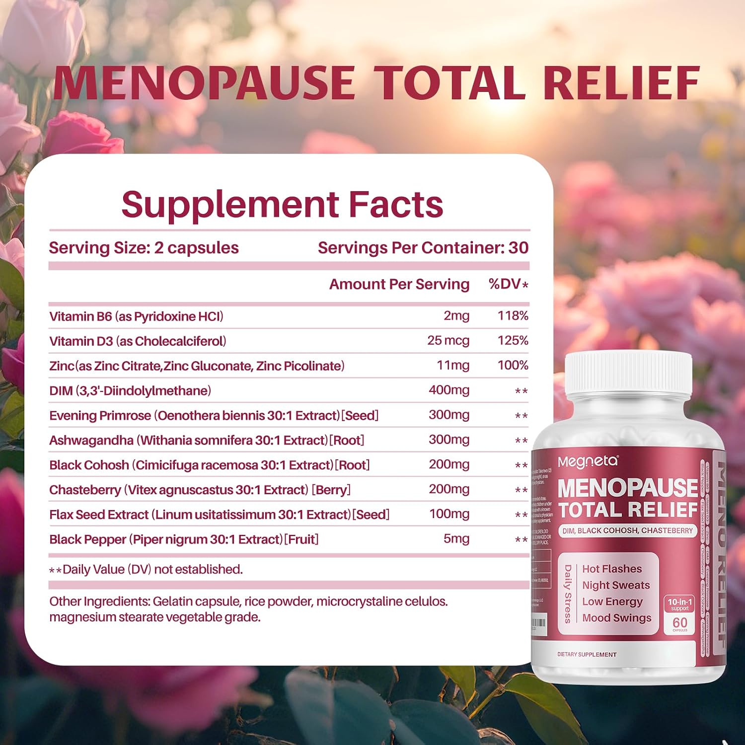 Menopause Support with DIM, Black Cohosh, Chasteberry, Evening Primrose, Linseed & Ashwagandha, 180 Capsules - görsel 2