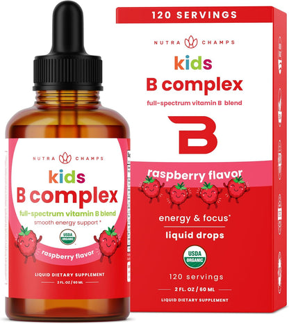 USDA Organic Vitamin B Complex Liquid Drops – Methylated B12, Biotin, Folate | 2 oz