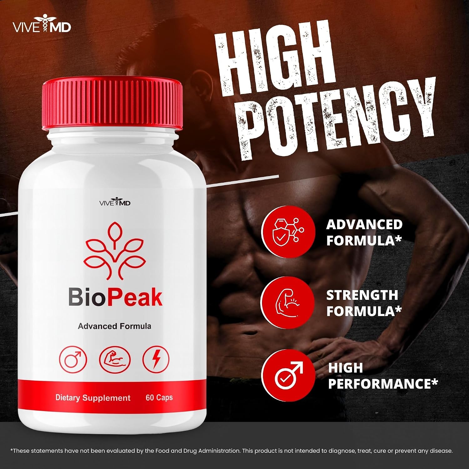 VIVE MD BioPeak Capsules - All-Natural Food Supplement for Maximum Strength and Vitality (2 Pack) - görsel 5