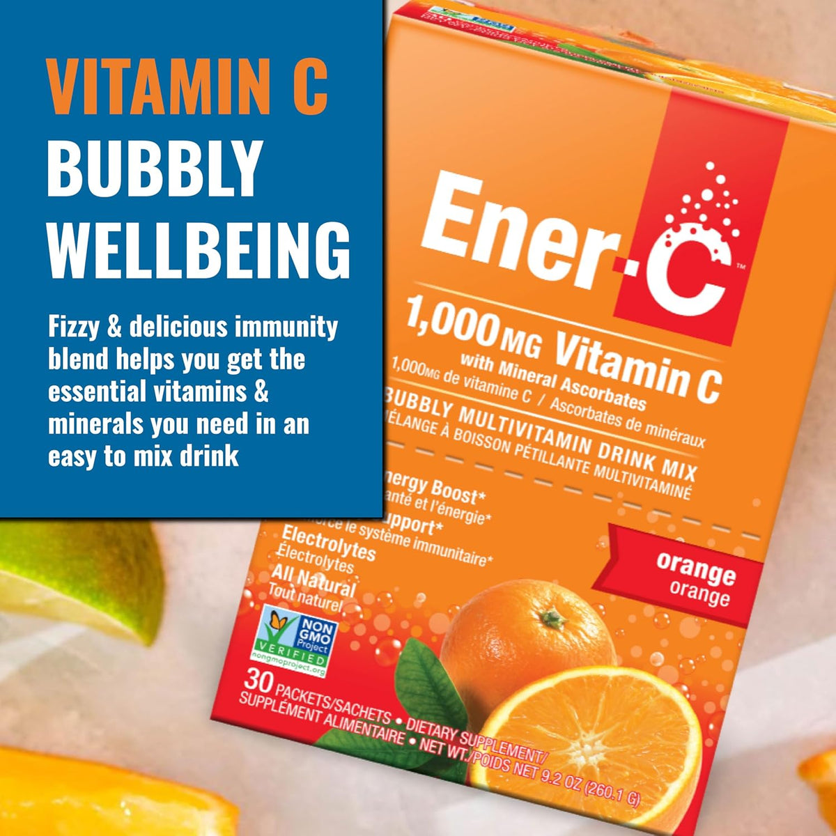 Ener-C Multivitamin Drink Mix, Immune Booster for Adults - Orange, 60 Count | Vitamin Packets for Water, Electrolytes Powder Packets, Vitamin Drink Mix, Hydration Liquid Mix - görsel 3