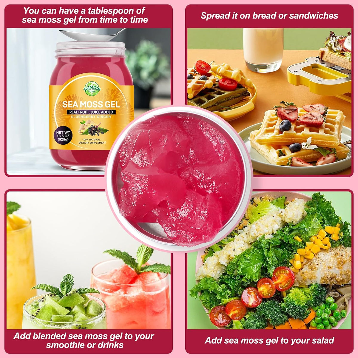 SumDIP 525 g Raw Wild-Harvested Irish Sea Moss Gel with Elderberry & Ginger - görsel 3