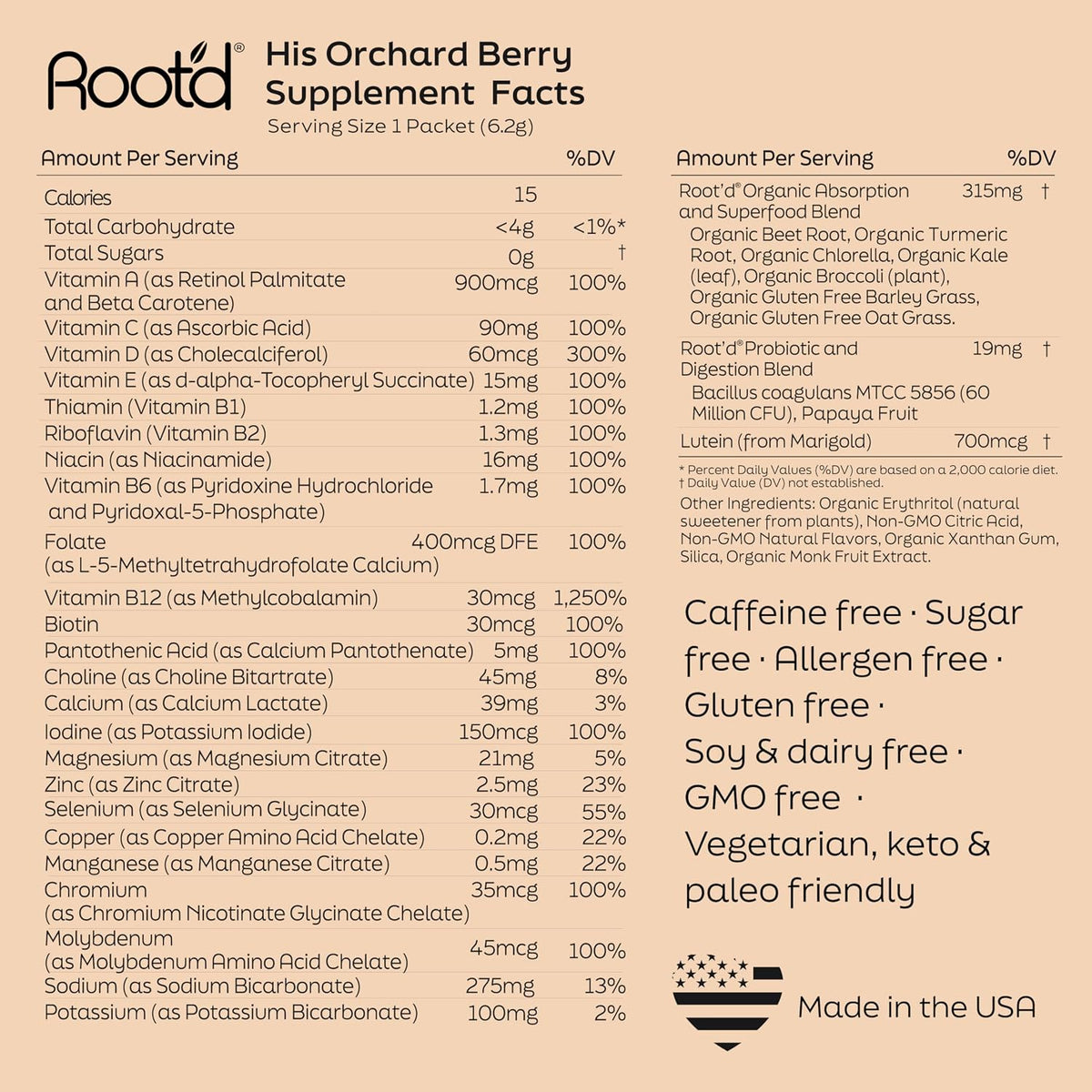 Root'd Multivitamin Powder with 3X Electrolytes for Men - 24 Vitamins & Minerals, 9 Organic Superfoods, Probiotics & Enzymes, Sugar-Free Hydration & Nutrition | 24 Packets - görsel 6