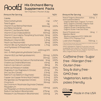 Root'd Multivitamin Powder with 3X Electrolytes for Men - 24 Vitamins & Minerals, 9 Organic Superfoods, Probiotics & Enzymes, Sugar-Free Hydration & Nutrition | 24 Packets