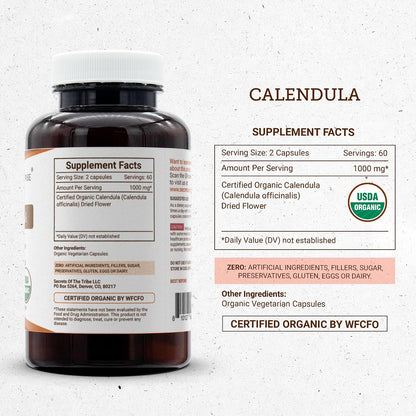 Secrets of the Tribe Calendula USDA Organic | Certified Organic Vegetarian Capsules, Herbal Food Supplement (120 Capsules)