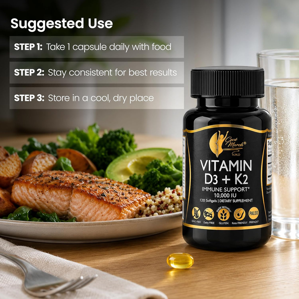 Cocó March N.M.D Vitamin D3+K2 10,000 IU - High Potency Supplement for Women & Men - görsel 10