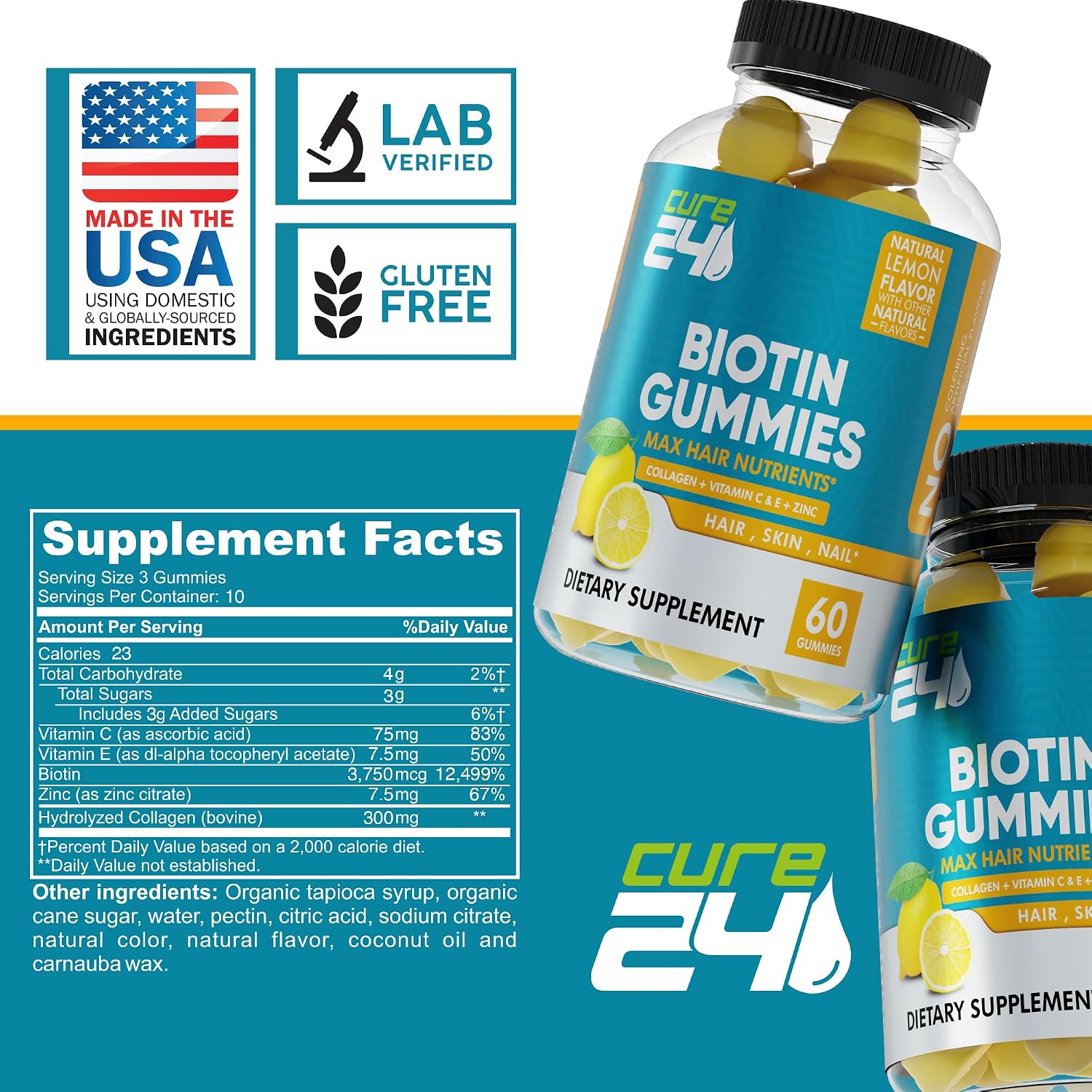 Biotin Gummies with Vitamin C, E, Collagen, and Zinc – Hair, Skin & Nails Support – 60 Gummies - görsel 4