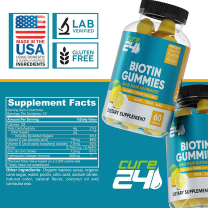 Biotin Gummies with Vitamin C, E, Collagen, and Zinc – Hair, Skin & Nails Support – 60 Gummies