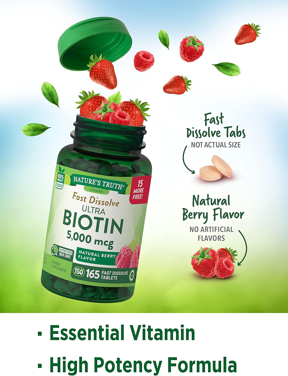 Nature's Truth Ultra Biotin 5000mcg Fast Dissolve Tablets – 165 Tablets - görsel 4