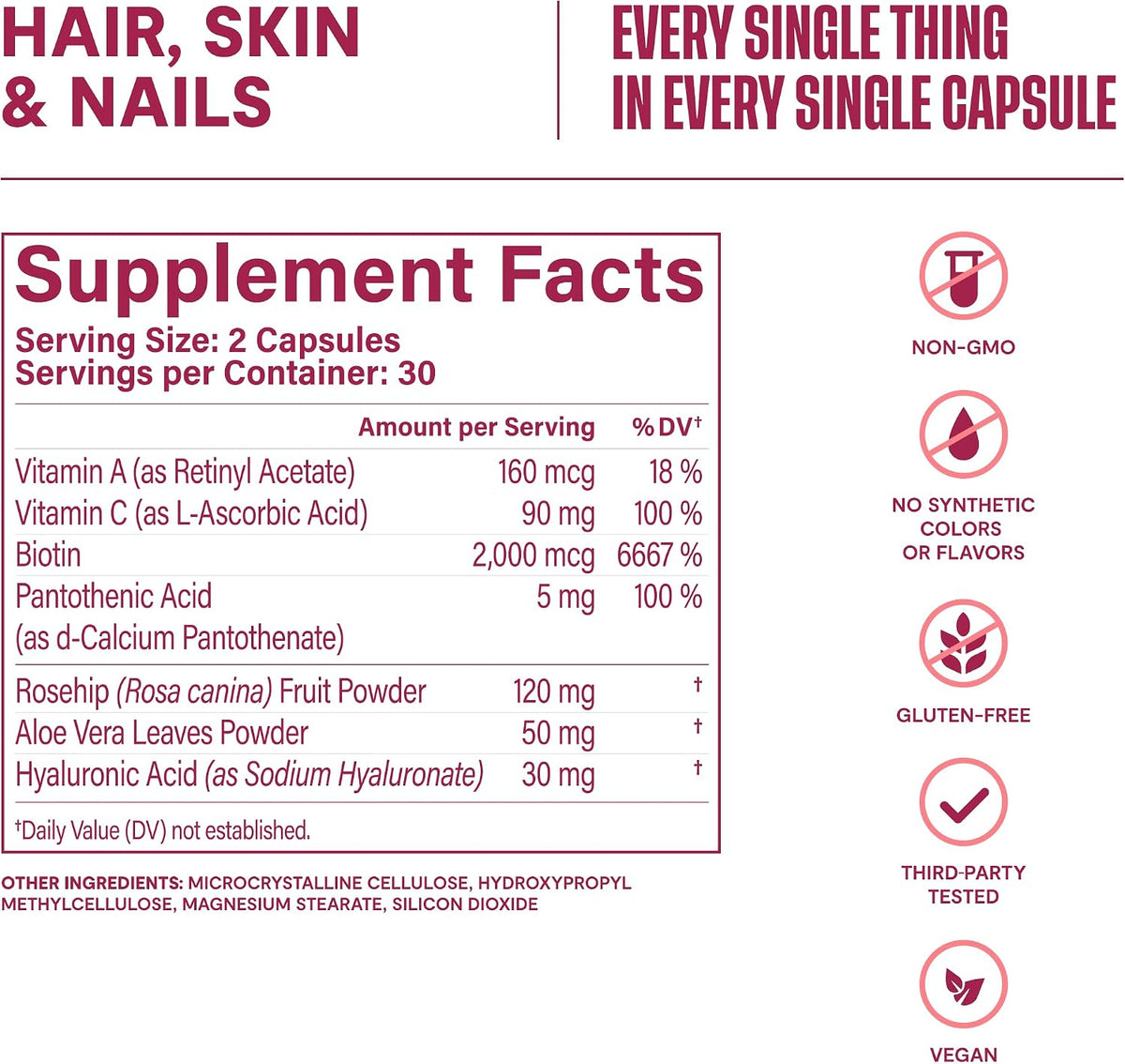 Habit Hair, Skin & Nails Supplement Twin Pack (120 Capsules) - New Look, Supports Skin Hydration, Hair & Nail Strength, Biotin 2000mcg, Vitamin A & C, Hyaluronic Acid, Rosehip, Vegan, Non-GMO - görsel 8