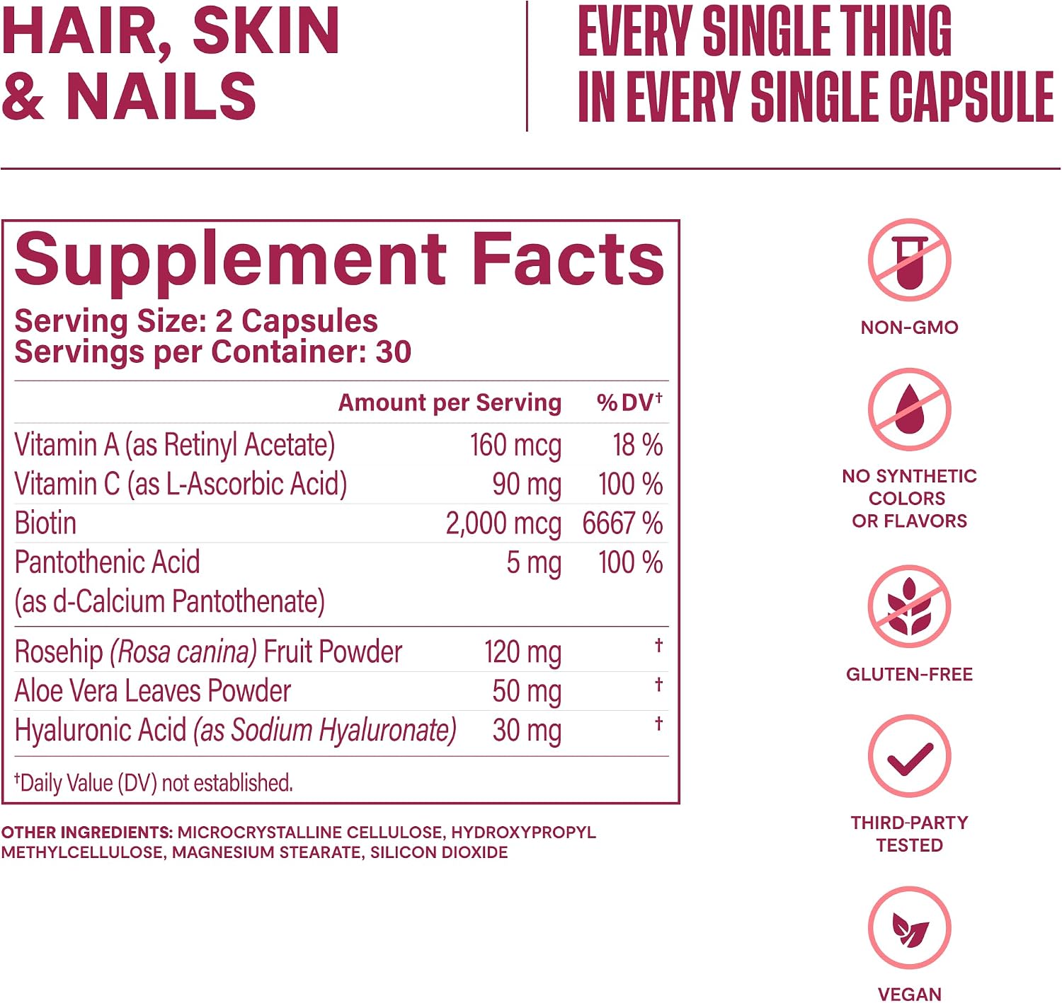 Habit Hair, Skin & Nails Supplement Twin Pack (120 Capsules) - New Look, Supports Skin Hydration, Hair & Nail Strength, Biotin 2000mcg, Vitamin A & C, Hyaluronic Acid, Rosehip, Vegan, Non-GMO - görsel 8