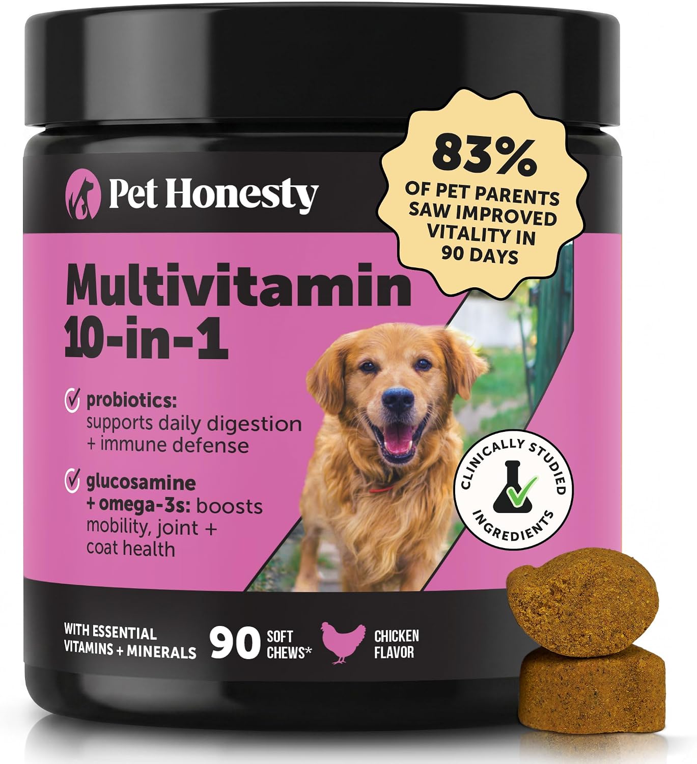 Pet Honesty 10-in-1 Dog Multivitamin with Glucosamine and Probiotics - 90 Chicken Chews - görsel 1
