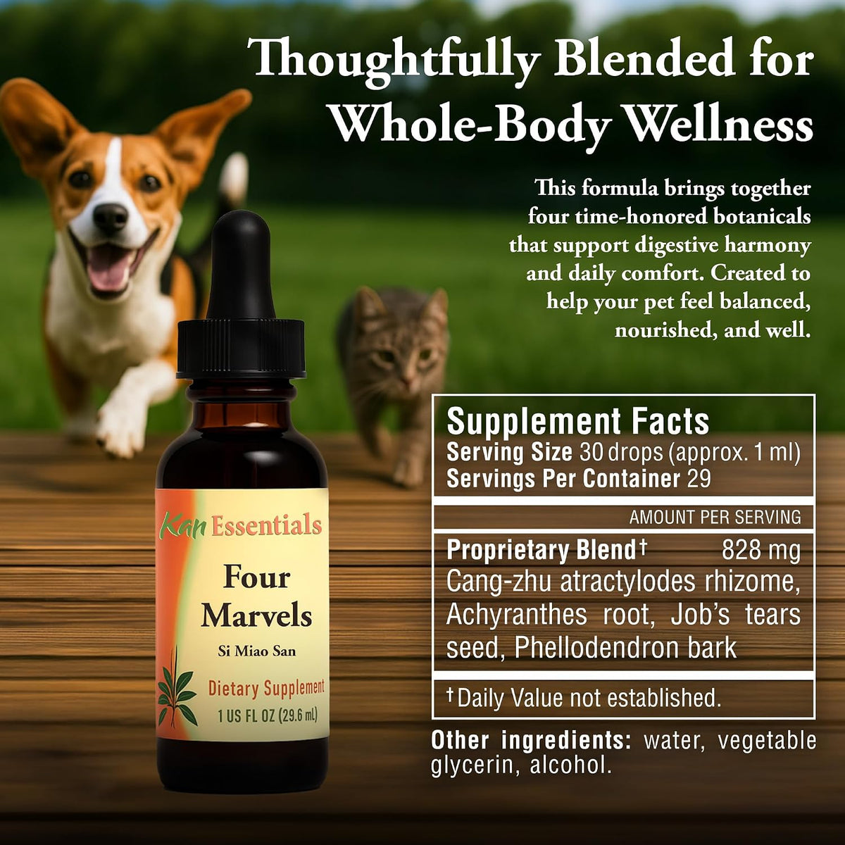 Kan Herb Company Four Marvels – Traditional Chinese Herbal Blend for Dogs and Cats, Liquid Supplement, 30 ml - görsel 3