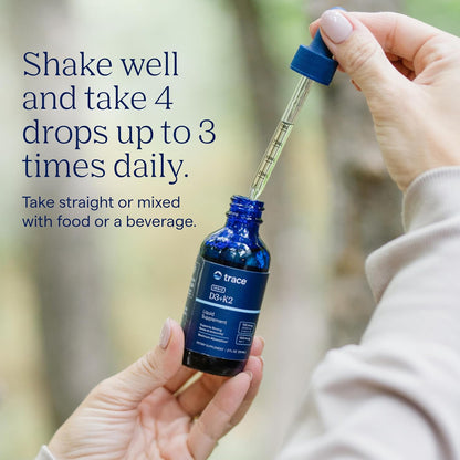 Trace Minerals Liquid Ionic Vitamin D3 + K2 - 125 mcg (5,000 IU) D3, 100 mcg K2, Concentrated Food Supplement, 2 fl oz (296 Servings)