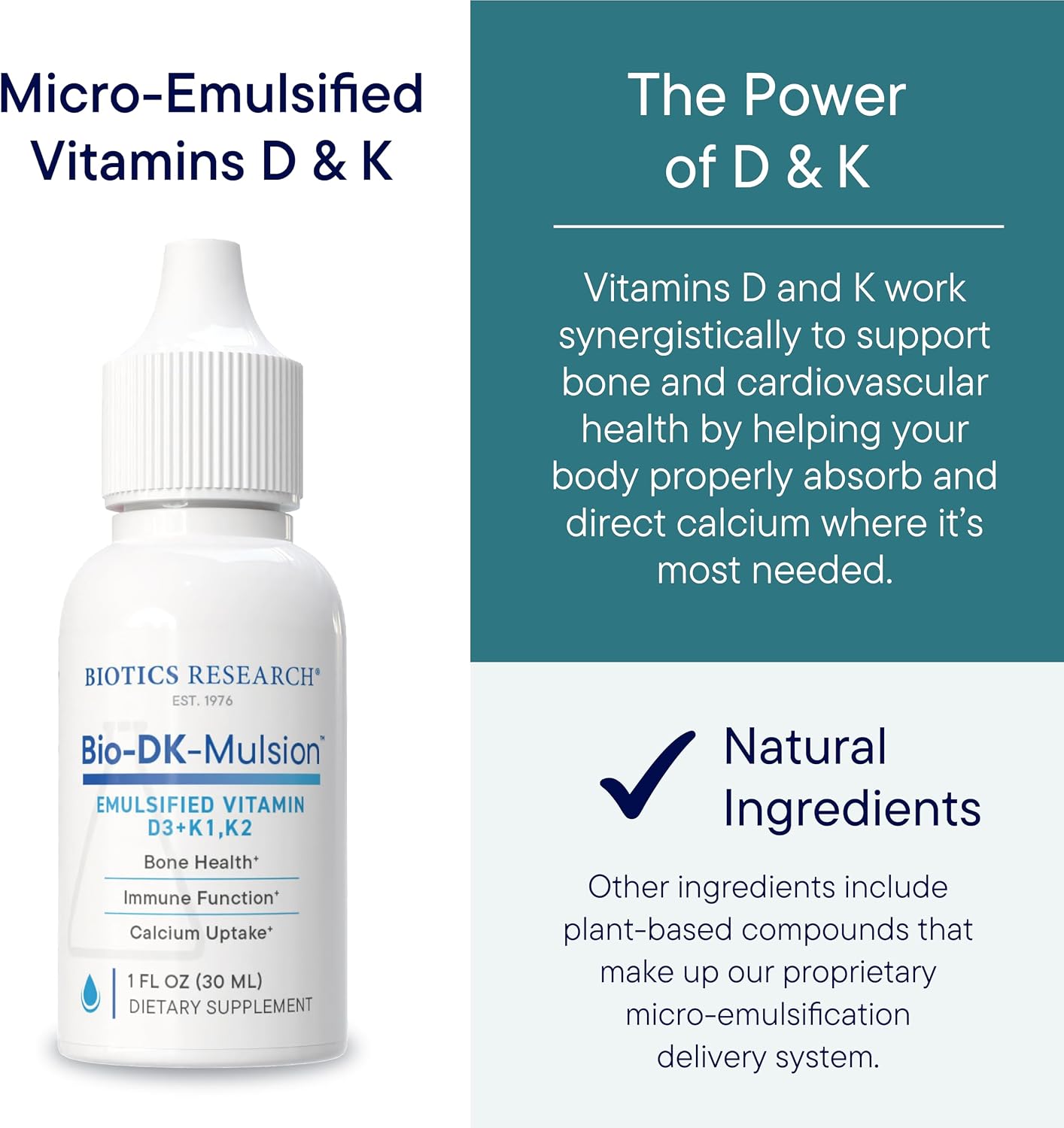 BIOTICS RESEARCH Bio-DK-Mulsion™ – Emulsified Liquid Vitamin D and K: D3 125 mcg & Vitamin K (K1, K2) 300 mcg MK-7 – Contributes to Normal Bones, Muscle Function, and Immune Support, 30 ml - görsel 5