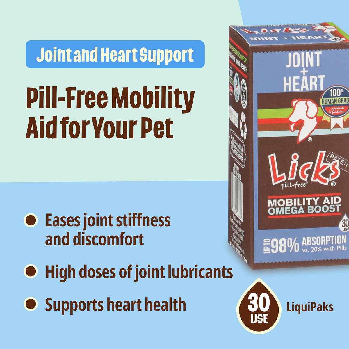 Licks Joint & Heart Support - Mobility, Joint Comfort & Heart Health Support for Dogs - MSM, Omega-3 & Vitamin E - Pill-Free Gel Packets - Chicken Flavour - 30 Packets - görsel 3