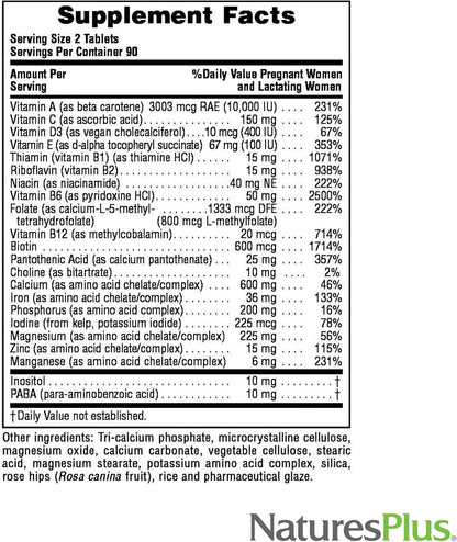 Nature's Plus Ultra Prenatal Multivitamin - 800 mcg Folate, 180 Vegetarian Tablets