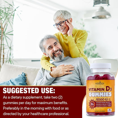 NEW AGE Vitamin D3 5000 IU Gummies - Immune Support - Non-GMO, Gluten-Free, Dairy-Free - 120 Gummies (Pack of 2)