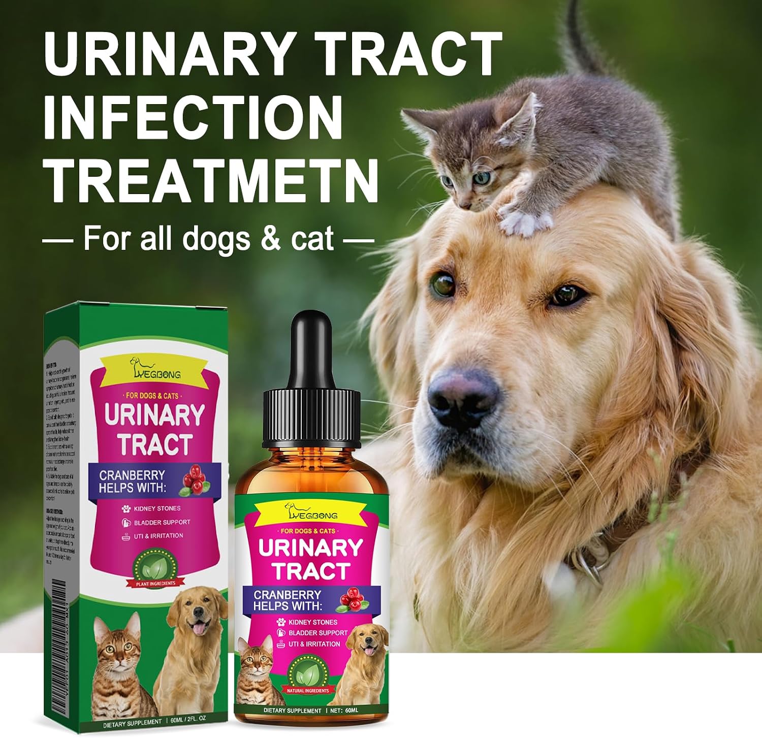 Cat & Dog Natural UTI Supplement, Cranberry Drops for Dogs, Urinary Tract Infection Support, Prevention of Incontinence and Stones, Bladder and Kidney Health Support for Pets - görsel 2