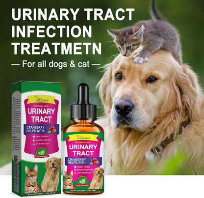 Cat & Dog Natural UTI Supplement, Cranberry Drops for Dogs, Urinary Tract Infection Support, Prevention of Incontinence and Stones, Bladder and Kidney Health Support for Pets
