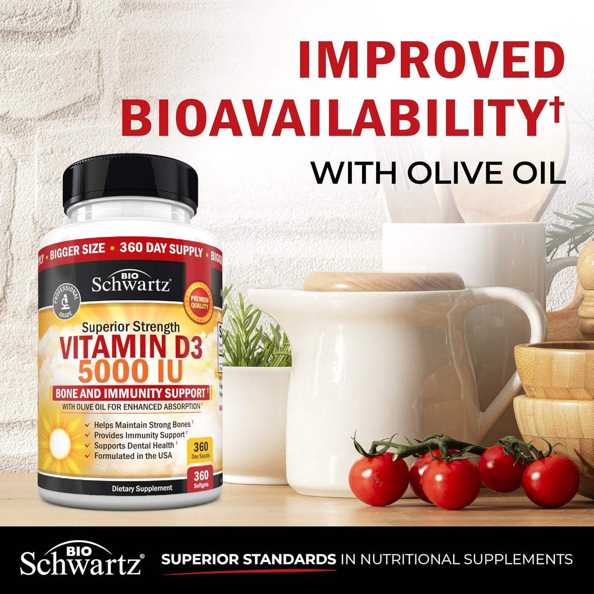 Vitamin D3 5000 IU (125 mcg) with Olive Oil – 360 Softgels - görsel 5
