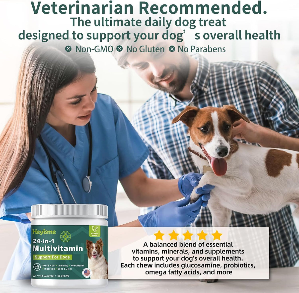 HEYISME Dog Multivitamin with Glucosamine, Probiotics & Omega-3 (120 Chews, Chicken) - görsel 4