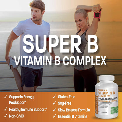 Bronson Super B Vitamin B Complex – Sustained Slow Release, 100 Tablets