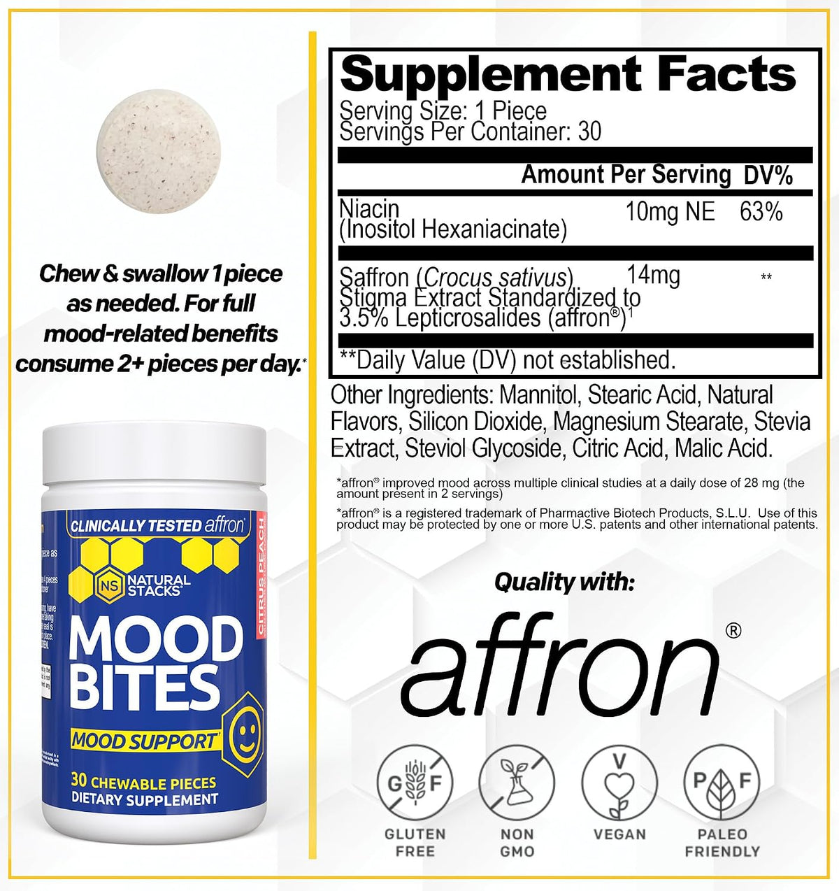 Mood Bites – Saffron & Vitamin B3 Mood Supplement, 30 Chewable Tablets - görsel 2