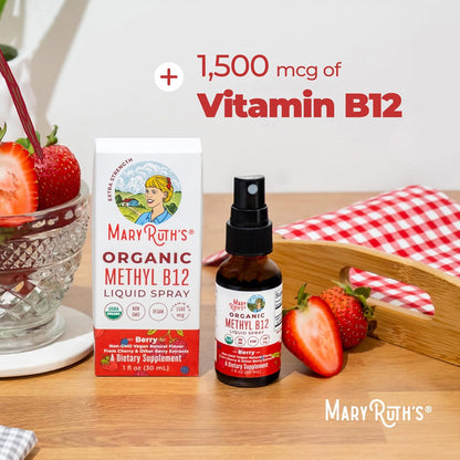 MaryRuth's Organic Methyl B12 Spray | 1,500 µg B12 Per Serving | Methylcobalamin | Energy Metabolism Support | Normal Nervous System Function | Vegan | Gluten-free | Sugar Free | 30 ml