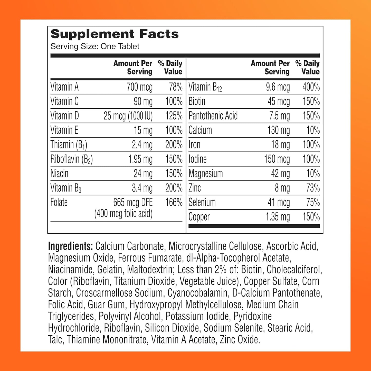One A Day Multivitamin for Women — Daily Women’s Vitamins with Biotin, Calcium, Folic Acid, Iron & Zinc, 200 Tablets - görsel 6