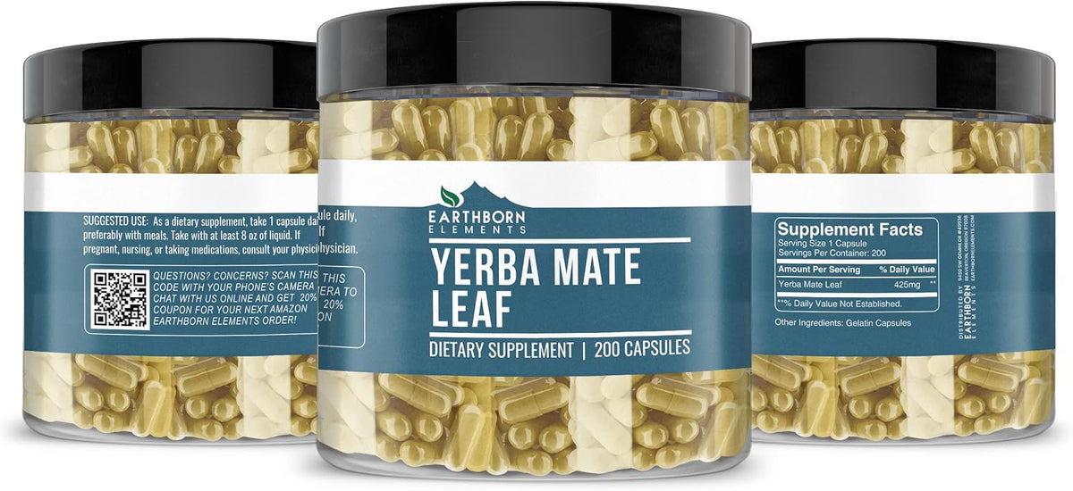 Earthborn Elements Yerba Mate Leaf 200 Capsules, Pure and Undiluted, No Additives – Image 4