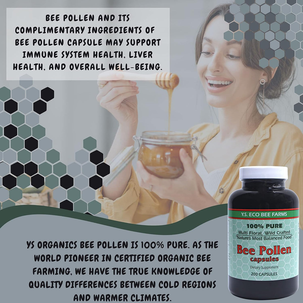 Y.S. Eco Bee Farms 100% Pure Wild Crafted Bee Pollen Capsules (200 Capsules) - görsel 6