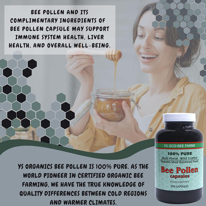 Y.S. Eco Bee Farms 100% Pure Wild Crafted Bee Pollen Capsules (200 Capsules)