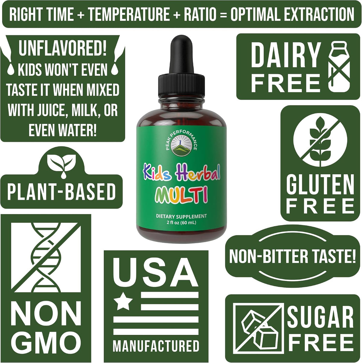 Peak Performance Liquid Kids Herbal Multivitamin - Sugar Free 14-in-1 Vegan Drops - görsel 8