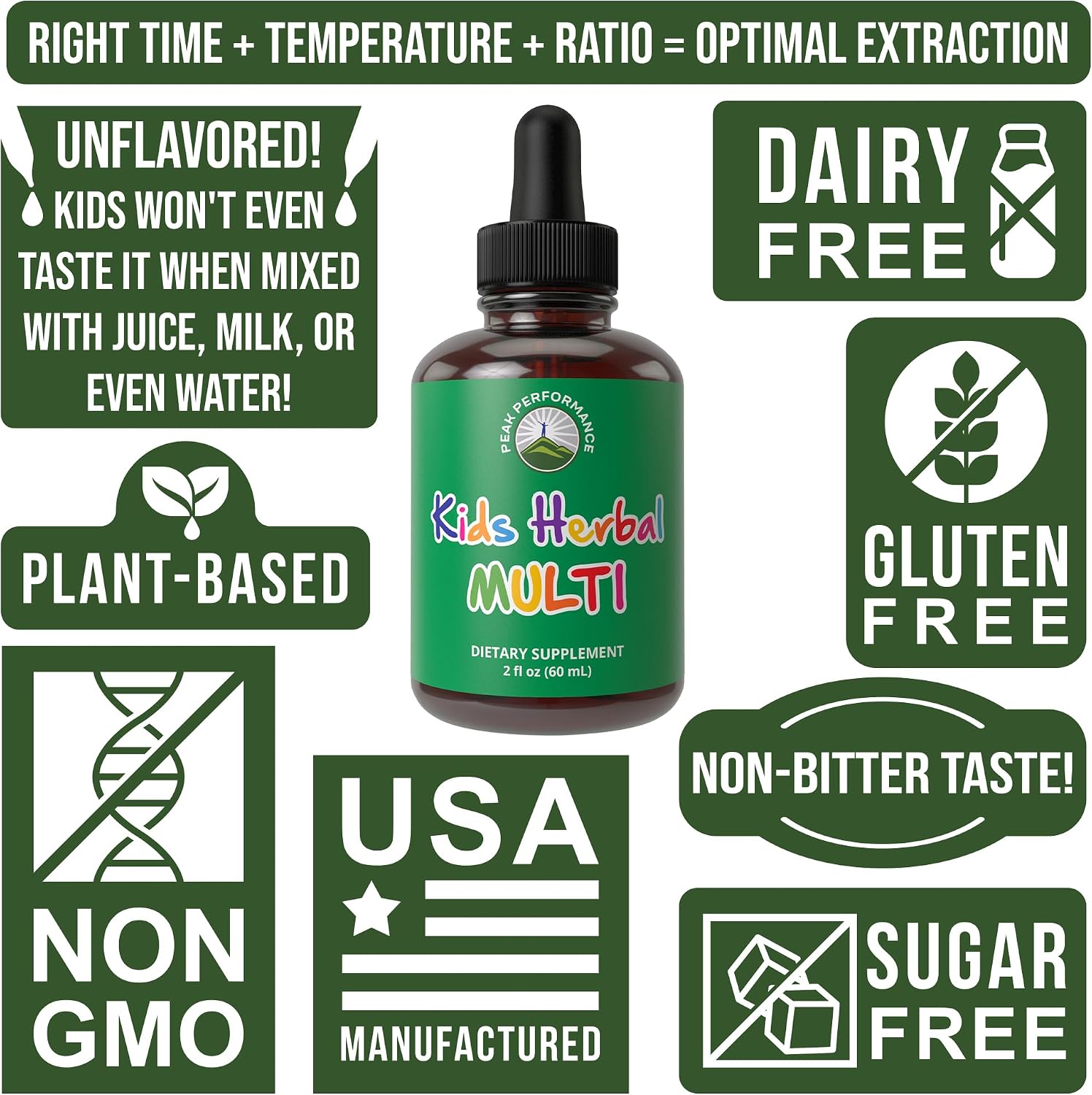 Peak Performance Liquid Kids Herbal Multivitamin - Sugar Free 14-in-1 Vegan Drops - görsel 8