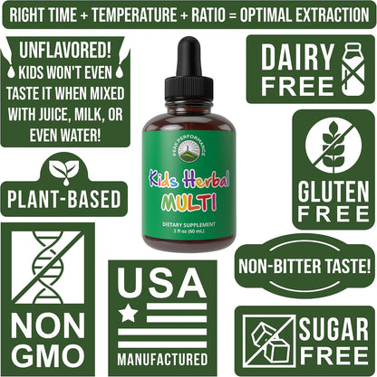 Peak Performance Liquid Kids Herbal Multivitamin - Sugar Free 14-in-1 Vegan Drops