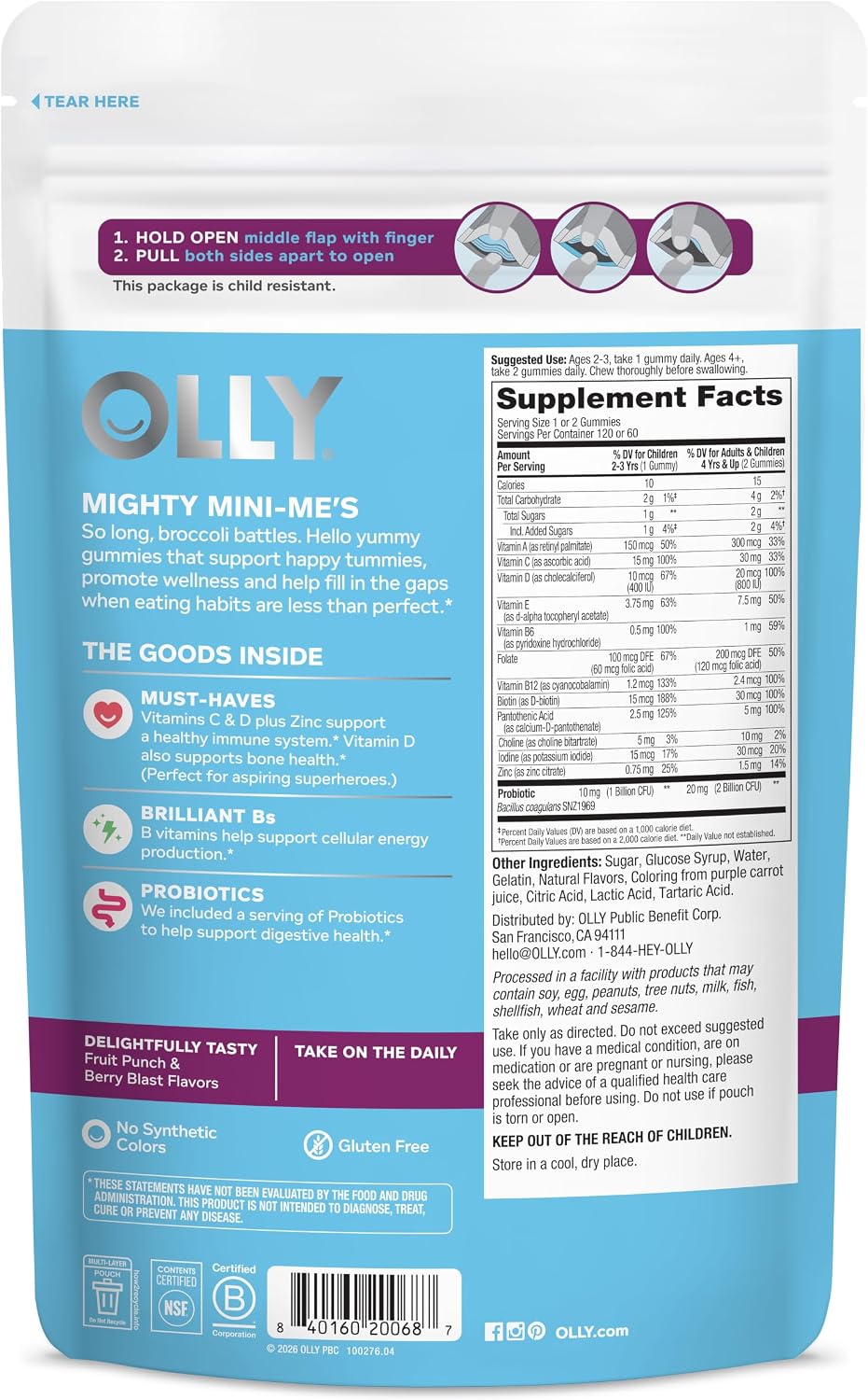 OLLY Kids Multivitamin & Probiotic Gummies - Digestive Support with Vitamins A, C, D, E, B, Zinc - Berry Flavour, 120 Count - görsel 7