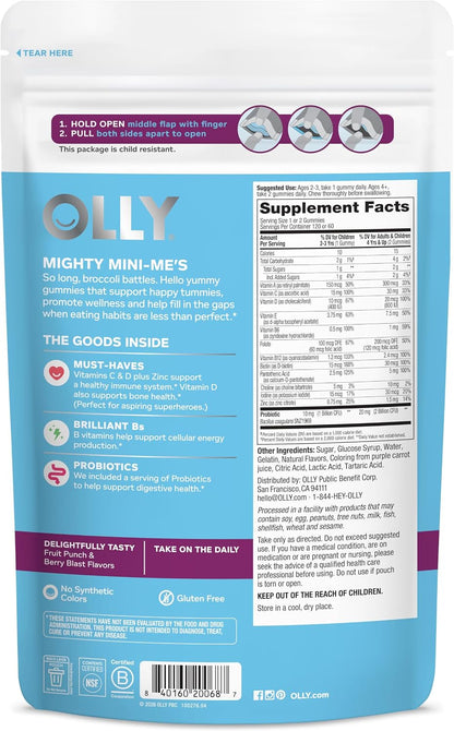 OLLY Kids Multivitamin & Probiotic Gummies - Digestive Support with Vitamins A, C, D, E, B, Zinc - Berry Flavour, 120 Count
