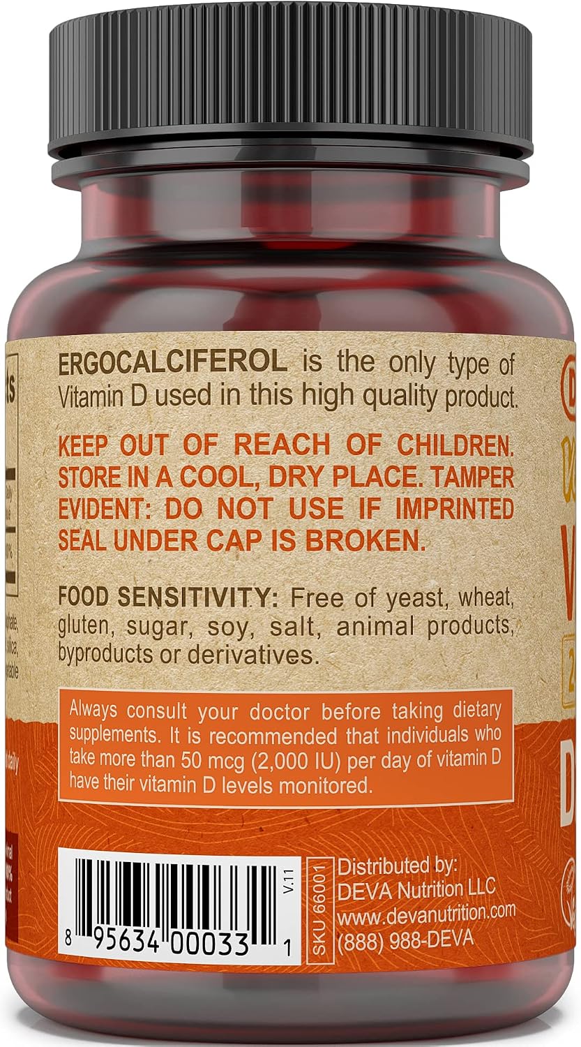 Deva Vegan Vitamin D2 60 µg (2400 IU) Ergocalciferol Supplement, 90 Tablets - görsel 4