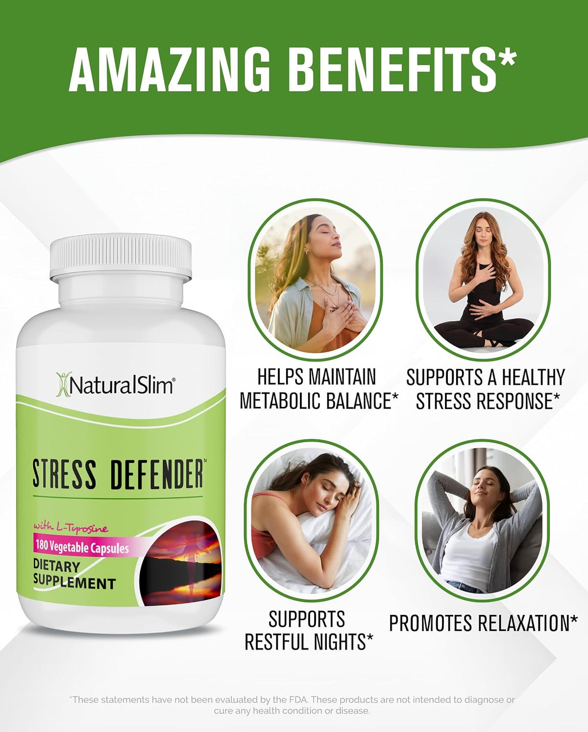 NaturalSlim Stress Defender – Cortisol Reducer & Stress Support with Vitamin B5 & L-Tyrosine (180 Vegetable Capsules) - görsel 4
