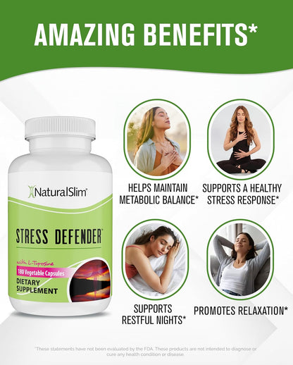 NaturalSlim Stress Defender – Cortisol Reducer & Stress Support with Vitamin B5 & L-Tyrosine (180 Vegetable Capsules)