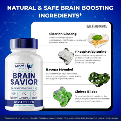 Brain Saviour Brain Supplements for Memory and Focus Capsules