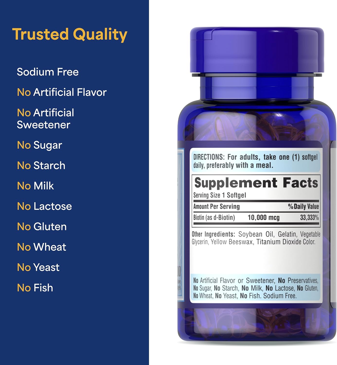 Puritan's Pride Premium Ultra Mega Biotin 10,000mcg - 100 Rapid Release Softgels - görsel 6