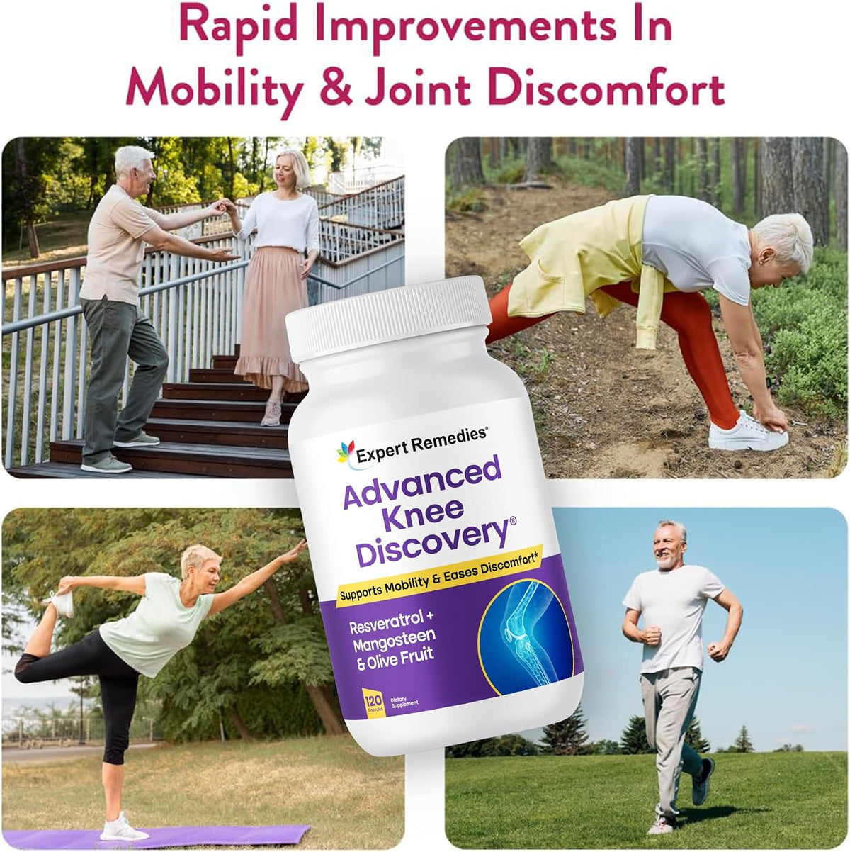 Knee Joint Support Supplement – Fast-Acting Blend with Mangoselect, Olive Fruit, & Trans-Resveratrol, Non-GM, 120 Count - görsel 3