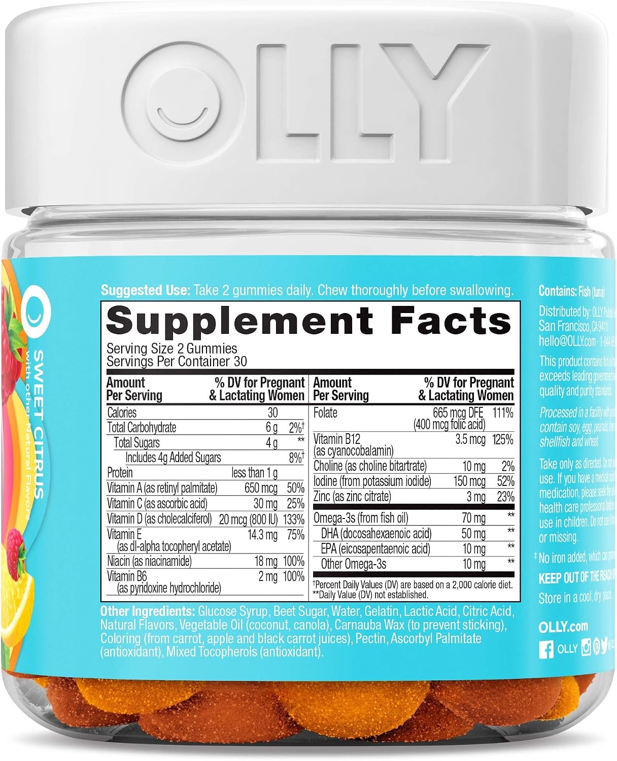 Olly Prenatal Multivitamin Gummy, Folic Acid, Vitamin D, Omega DHA, Chewable Supplement, 60 Gummies (3 Count) - görsel 3