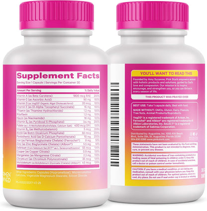 Pink Stork Total Women's Multivitamin – 19 Essential Vitamins & Minerals for Energy, Metabolism, Hormone, Immune & Mood Support (30 Capsules)