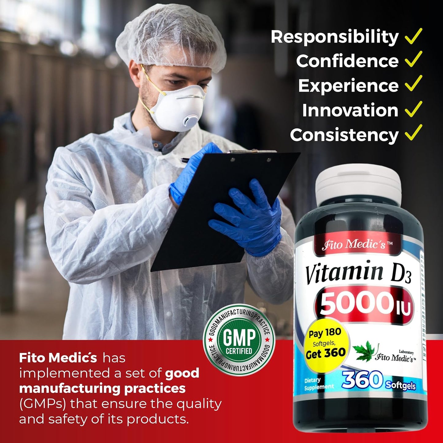 FITO MEDIC'S Vitamin D3 5000 IU - 360 Softgels for Immune and Bone Health Support - görsel 6