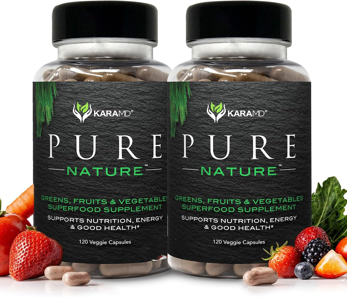 KaraMD Pure Nature Greens, Fruits & Veggies Supplement – Whole Food Multivitamin, 2 Pack - görsel 1