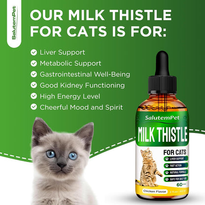 SalutemPet Cat Kidney Support - Milk Thistle Herbal Supplement for Cats, Chicken Flavour, 60 ml