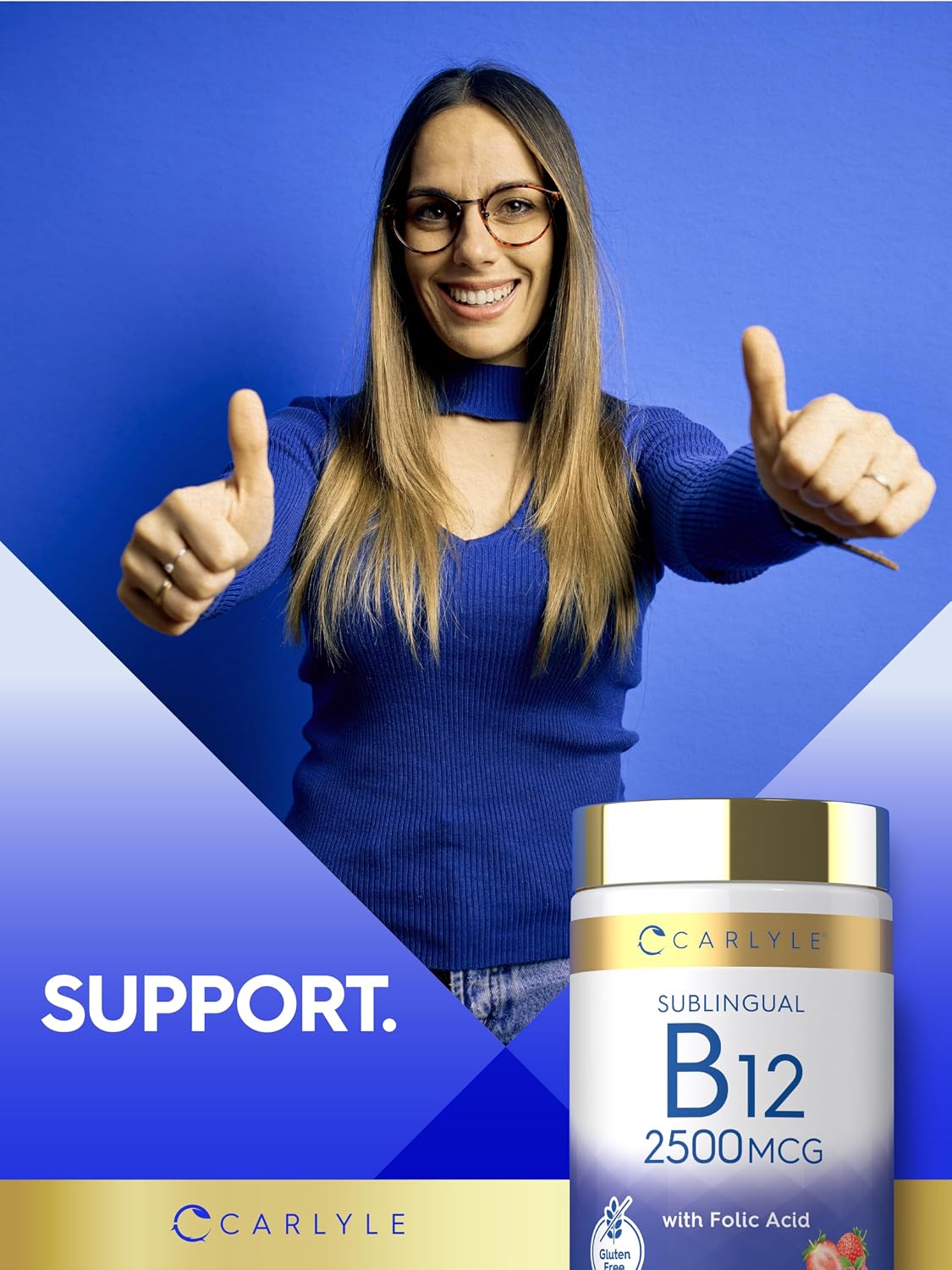 Carlyle Vitamin B12 Sublingual 2500mcg - 250 Fast-Dissolve Tablets - Cyanocobalamin with Folic Acid, Natural Berry Flavour - görsel 6